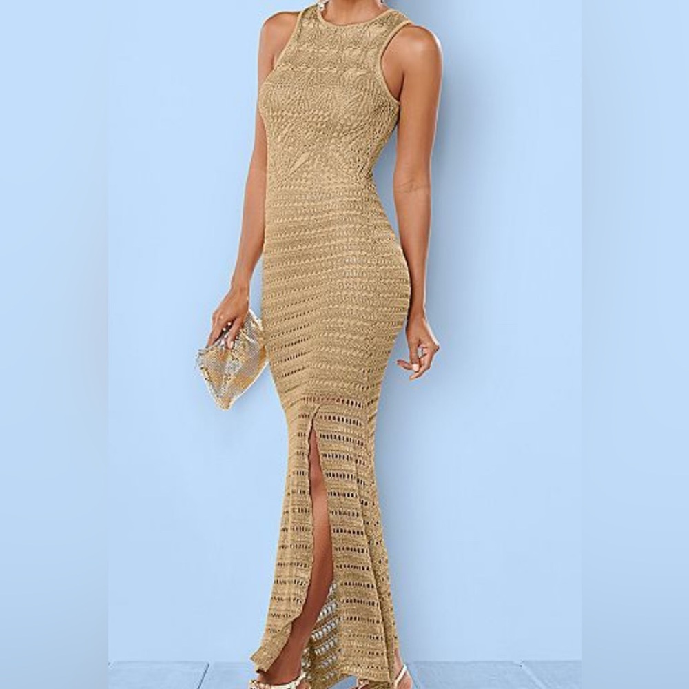 Elegant Gold Sleeveless Maxi Dress